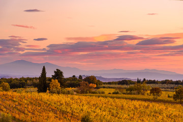 Panoramic view of the Chianti region in Tuscany, Italy. Autumn season.