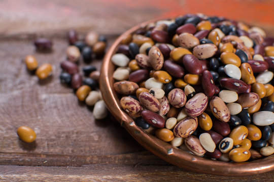 Variety of protein rich colorful raw dried beans