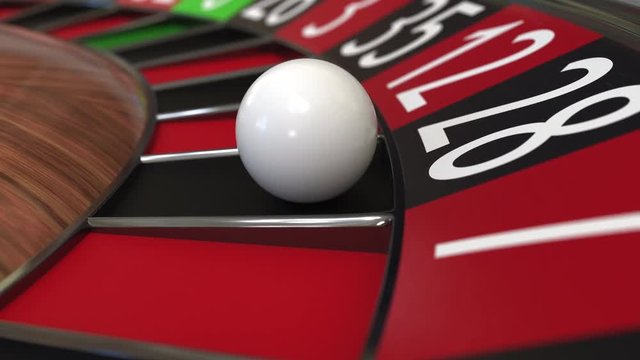Casino roulette wheel ball hits 28 twenty-eight black