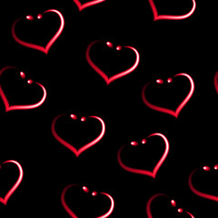 Heart shaped earrings like seamless red pattern, black vector background.