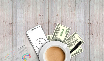 concept business plan, money, statistics, hologram on the table. - 181539709