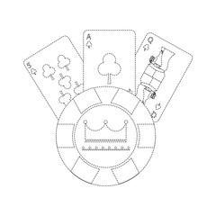 cards with chip emblem casino related icons image vector illustration design  black dotted line