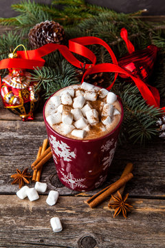 Christmas hot chocolate with marsmallow candies