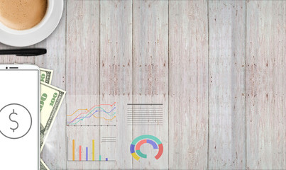 concept business plan, money, statistics, hologram on the table. - 181539913