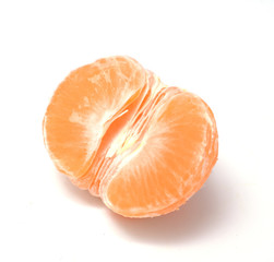 Peeled tangerine or mandarin fruit half isolated on white background cutout