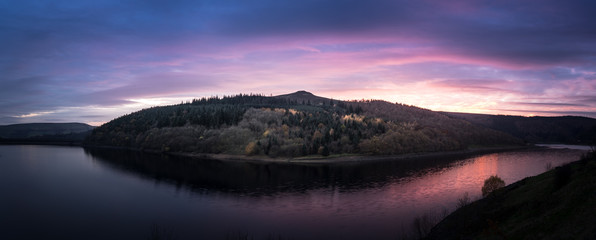 Ladybower Reservoir Sunset, Win Hill Panorama