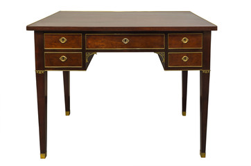 Antique hard wood writing desk , isolated on white background