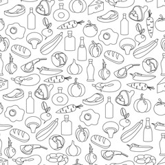 Vector seamless pattern of flat food and drink