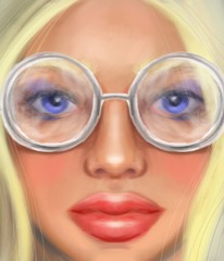 Blonde girl in transparent glasses in the style of digital oil painting
