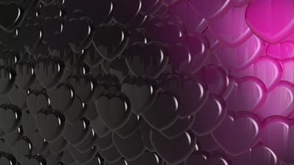 Obraz premium Pink, black heart background. Invitation card, red hearts. Pink, black bright background. Valentine's Day