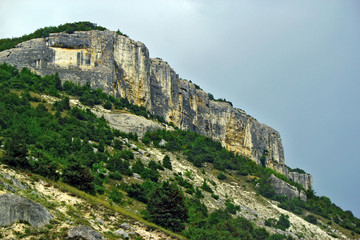 Ancient cave town/city of Crimean Tatar - Chufut-Kale, Mangup-Kale, Bakhchisaray. Historical ruins and amazing place. The Caves was built in the limestone walls. Cultural Landscape.