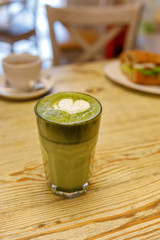 Matcha latte in the cafe
