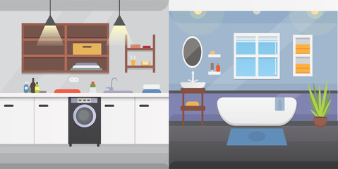 Bathroom interior or architecture and furniture vector illustration.