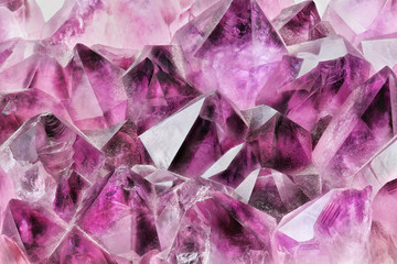 Crystal Stone macro mineral surface, purple rough amethyst quartz crystals