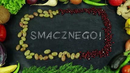 Smacznego Polish fruit stop motion, in English Bon appetit - obrazy, fototapety, plakaty