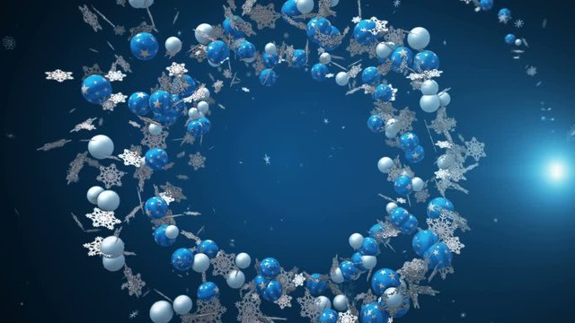 New year christmas background with christmas balls and snow in blue