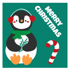 Christmas card with holiday penguin