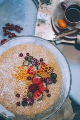 delicious cake with fruit and honey