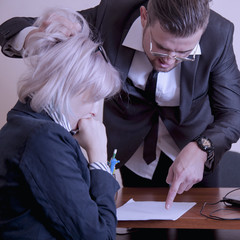 Angry boss angry on a new employee and she is shocked (Business, gender, subordination, work...