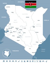Kenya - map and flag Detailed Vector Illustration