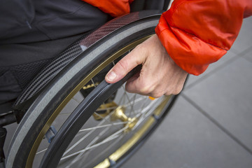 Person im Rollstuhl, Detailaufnahme