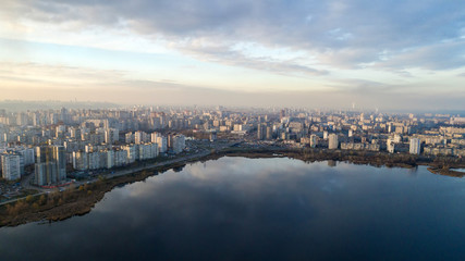Naklejka premium aerial view of Poznyaki. Darnitskiy district, Kiev Ukraine.