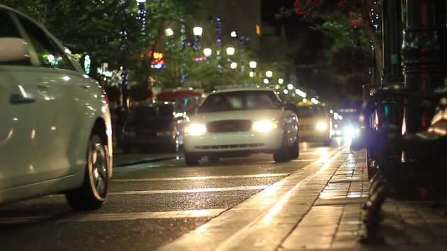 Police Car Drives In Calgary At Night