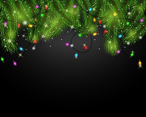 Christmas card background with fir branches and pine cones