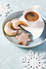 Christmas cookies and a cup of freshly brewed coffee