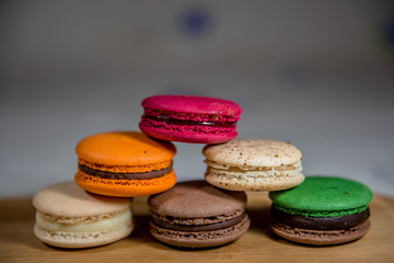 Tasty colorful macarons, macaroons. French traditional cookies
