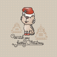 Cute cat with Santa hat and handwritten text.