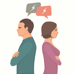 angry couple fight, parents divorce, man and woman conflict, wife and husband relationship, vector illustration