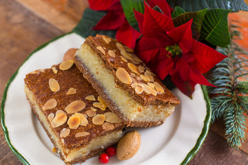 Almond stuffed Christmas cookies on Christmas decorated table