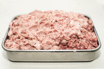 Tray with minced meat, closeup