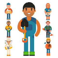 Farmer character man agriculture person profession rural gardener worker farming people vector illustration.