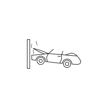 Car crash with wall line icon. Insurance outline icon