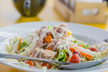 Tuna salad with lettuce and tomatoes