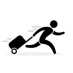 Man is running with a bag, hurrying to the transport. Vector icon flat illustration
