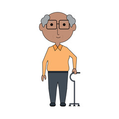 elderly man with a walking stick icon over white background colorful design vector illustration