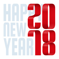 2018 happy new year red ribbon on white background