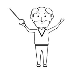 elderly man with a walking stick icon over white background vector illustration