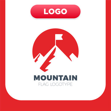 Top Of Mountain With Flag Icon Vector, Filled Flat Sign, Solid Pictogram Isolated On White. Goal Symbol, Logo Illustration. Pixel Perfect Vector Graphics