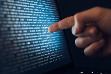 Hacking, monitor, hand, system binary code, computer, screen, programming, program