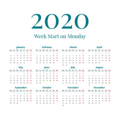 Simple 2020 year calendar