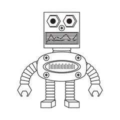 cartoon robot icon over white background black and white design vector illustration