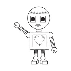 cartoon robot icon over white background black and white design vector illustration