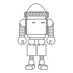 cartoon robot icon over white background black and white design vector illustration