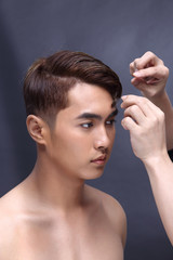 Man sexy face topless male model with Different Shading beautiful Color Hair