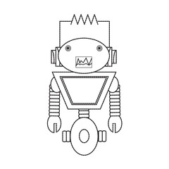 cartoon robot icon over white background black and white design vector illustration