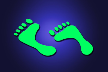 Lime Green Foot Prints on Blue Background